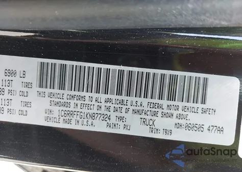 2019 Ram 1500 Big Horn/Lone Star 4X4 5'7 Box из США, поврежденный, VIN 1C6RRFFG1KN877324